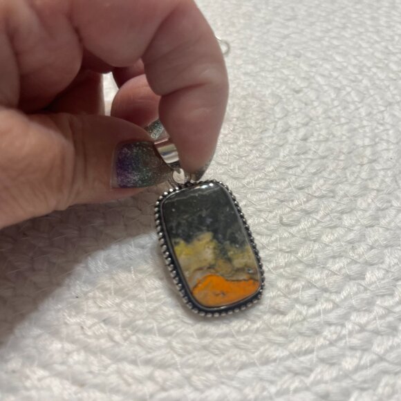 Gorgeous BUMBLE BEE JASPER Handmade Sterling 925 Pendant/Chain #268D - Picture 3 of 3